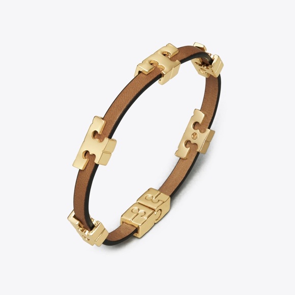 Tory Burch Jewelry - Tory Burch Serif T Single-Wrap Bracelet Tory Gold Coconut Vachetta Size S/M